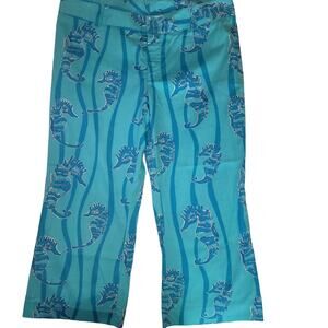 Lilly Pulitzer Blue Seahorse Print Capri Cropped Pants Size 2